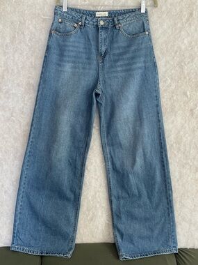 Khaki+Blue Denim Jeans Light Blue Medium Wash ,High Waist ,wide Leg Cut(SKU720)